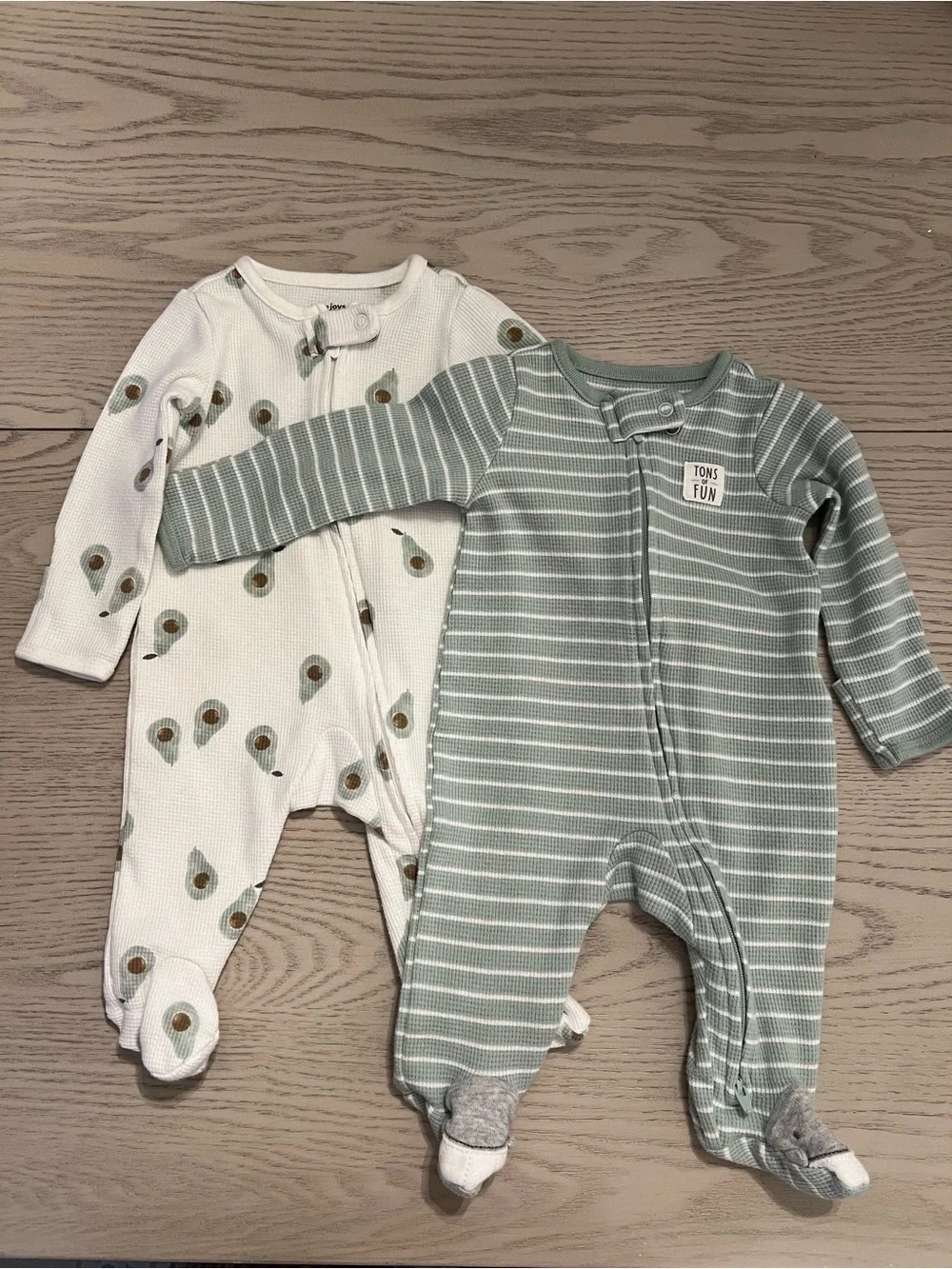 Tons of Fun Green Stripe & Avocado Footed One-Piece Set for Babies